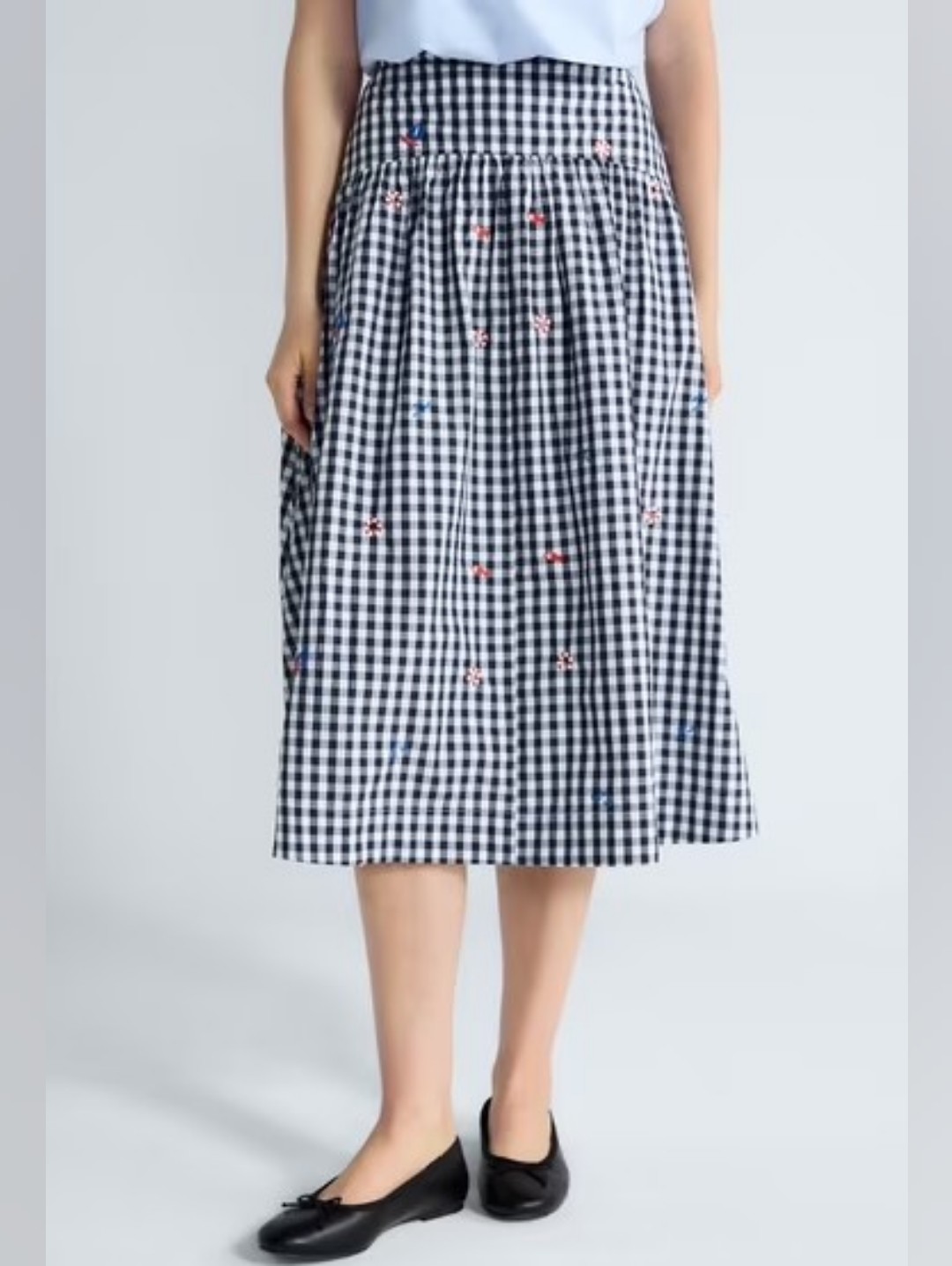 Nwt High-Waist Navy And White Gingham Midi Skirt With Nautical Detail Misses 4